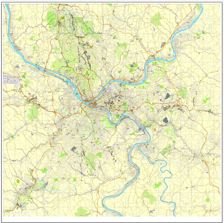 778x775 Pittsburgh, Pennsylvania, Us, Vector Map Adobe Pdf Editable City