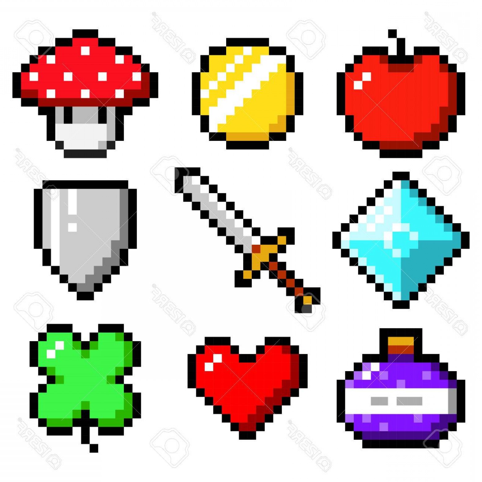 1560x1560 Photoset Of Minimalistic Pixel Art Vector Objects Isolated Game