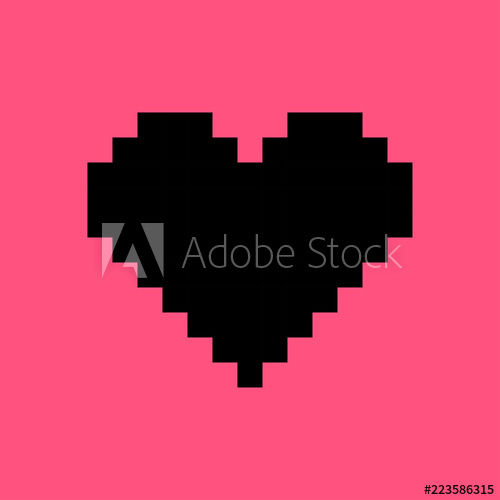 500x500 Silhouette Black Pixel Heart Vector Shape On Pink Background
