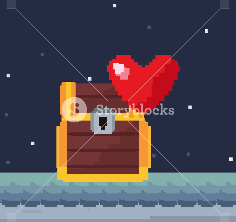 1000x938 Pixel Video Game Treasure Chest Heart Vector Illustration Royalty