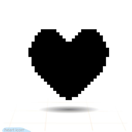 450x450 Heart Vector Black Icon, Love Symbol Pixel Art Heart Valentines