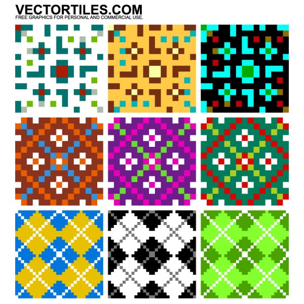 600x600 Retro Pixel Patterns Vector Tiles