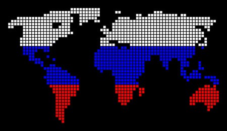 450x261 A Dotted Pixel World Map Vector Geographic Map In Russia Flag