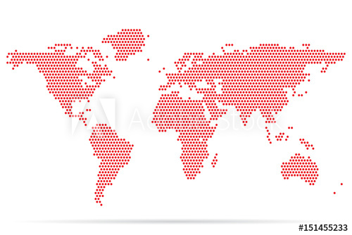 500x334 Red Pixel World Map With Shadow On A White Background