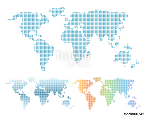 500x402 Colorful Pixel World Map Set Blue And Rainbow Gradient Pixels