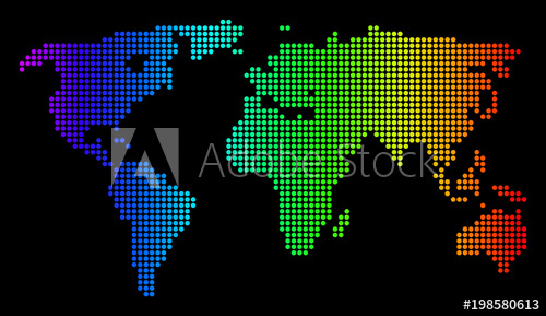 500x289 Dotted Pixel World Map Vector Geographic Map In Bright Spectrum