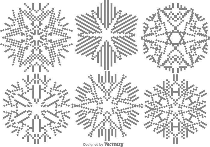 700x490 Pixelated Snowflakes Set