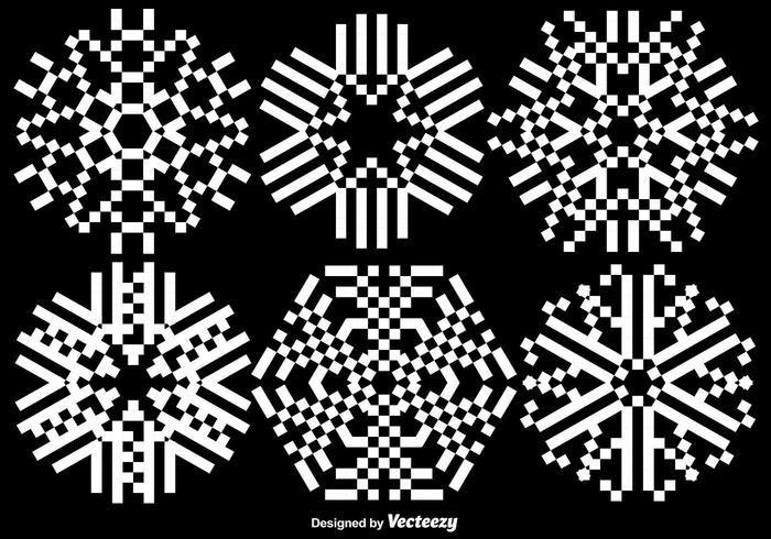 700x490 Pixelated Snowflakes Set