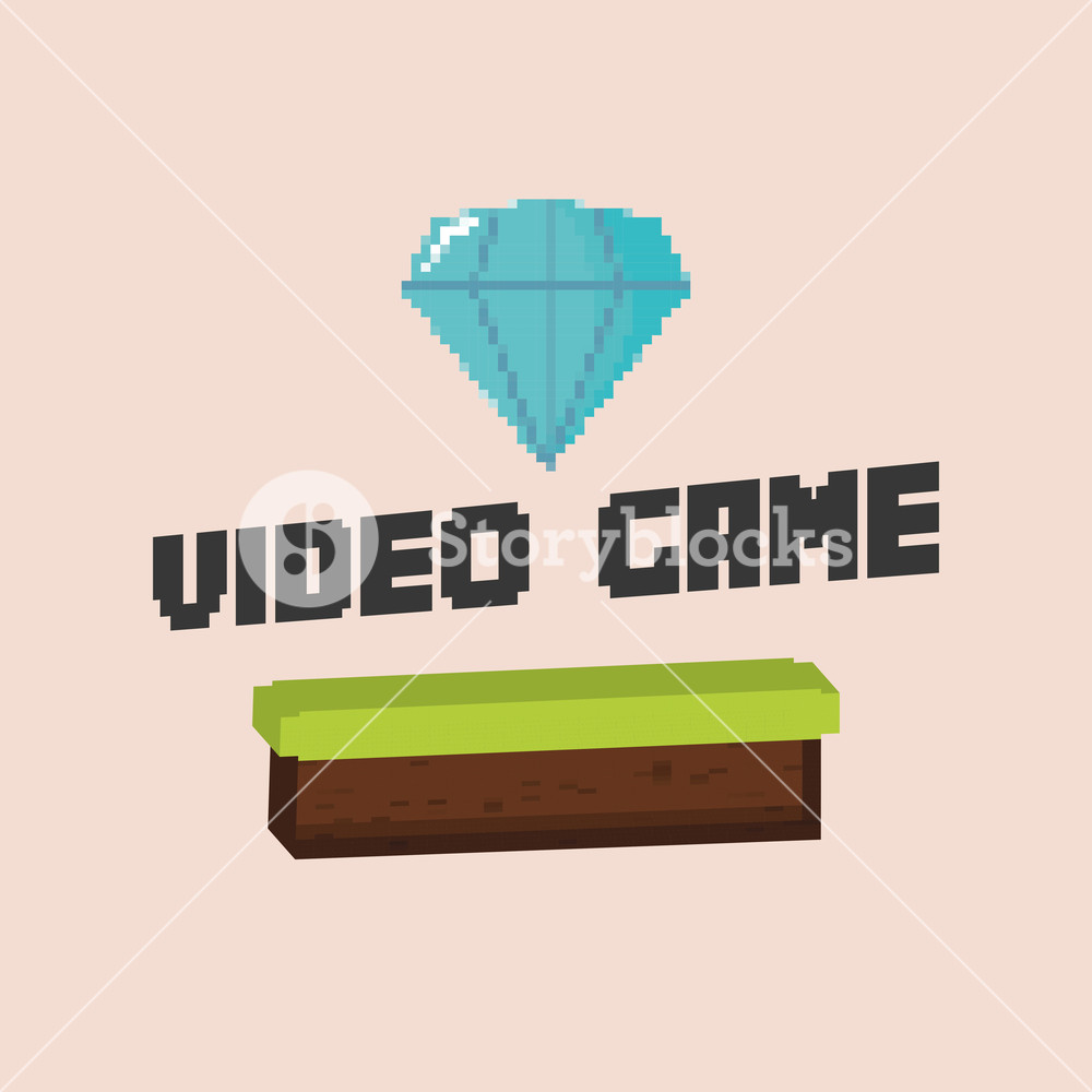 1000x1000 Pixelated Diamond And Grass Block Over Pink Background, Colorful