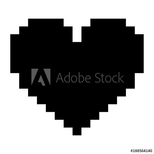 500x500 Pixelated Heart Love Romantic Icon Vector Illustration Black