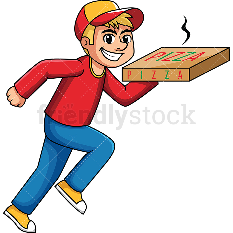 Delivery Man Holding Hot Pizza Box Cartoon Vector Clipart 800x800 Delivery Man Holding Hot Pizza Box Cartoon Vector Clipart