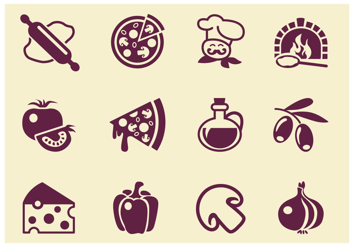 1400x980 Simple Pizza Vector Icons