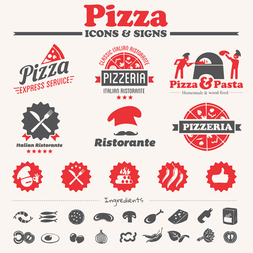 500x500 Vintage Pizza Icons With Logos Vector Free Download