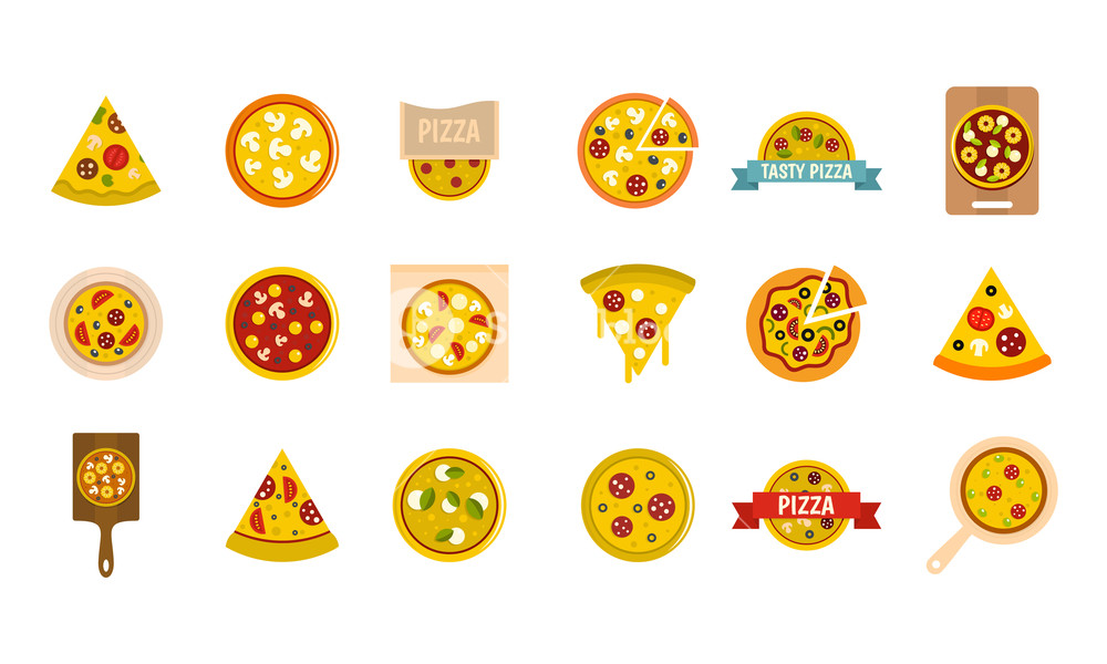 1000x600 Pizza Icon Set Flat Set Of Pizza Vector Icons For Web Design