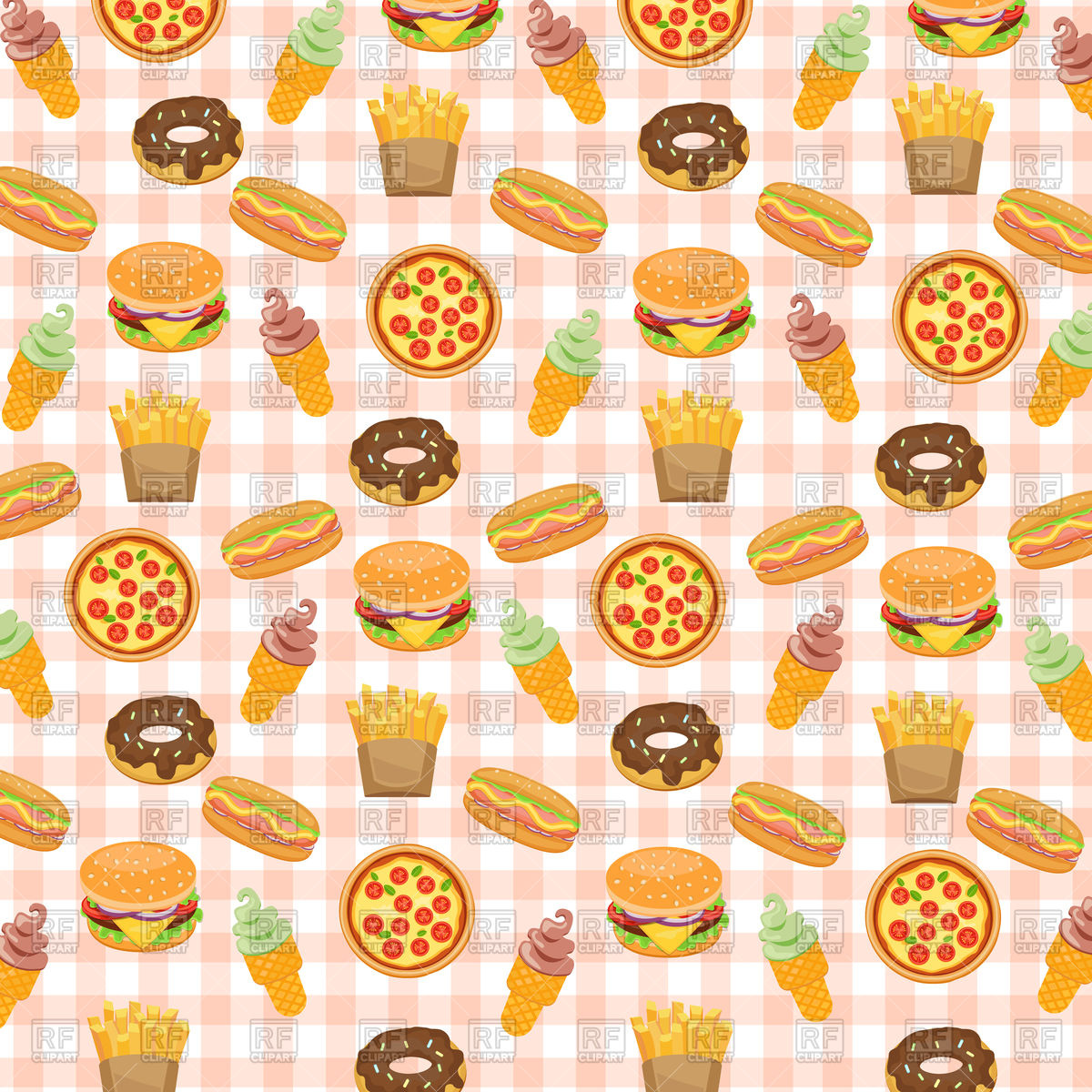 1200x1200 Fast Food Background With Doughnut, Hotdog, Ice Cream, Burger