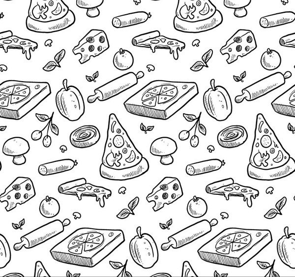 600x563 Hand Drawn Pizza Seamless Background Vector Graphics My Free