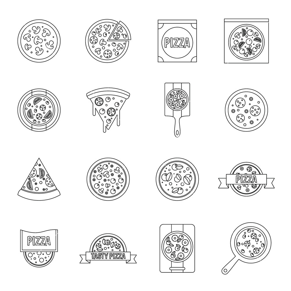 1000x1000 Pizza Icons Set Food Outline Illustration Of Pizza Vector