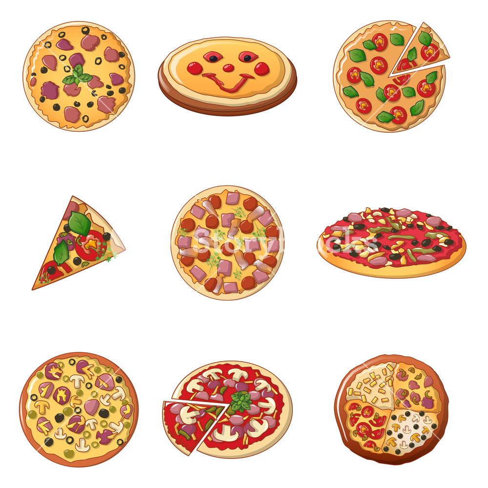1000x1000 Pizza Icon Set Cartoon Set Of Pizza Vector Icons For Web Design
