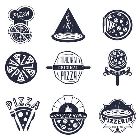 450x450 Vintage Pizzeria Labels, Logos And Emblems Set Food Pizza, Vector
