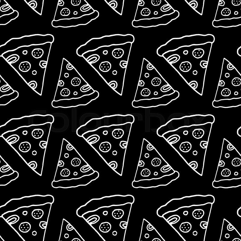 800x800 Trendy Fast Food Pattern With Hand Drawn Pizza Cute Vector Black