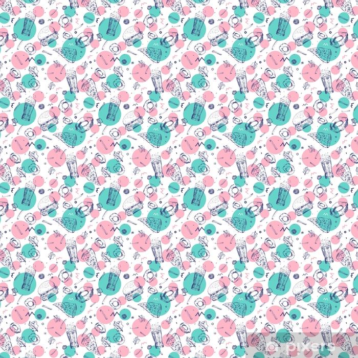 700x700 Vector Modern Sketch Fast Food Seamless Pattern Colorful Junk