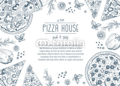 400x288 Vintage Pizza Frame Vector Illustration Hand Drawn With Ink