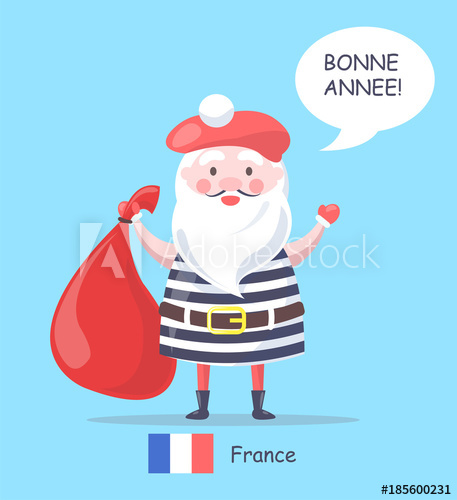 457x500 France And Santa Claus Placard Vector Illustration