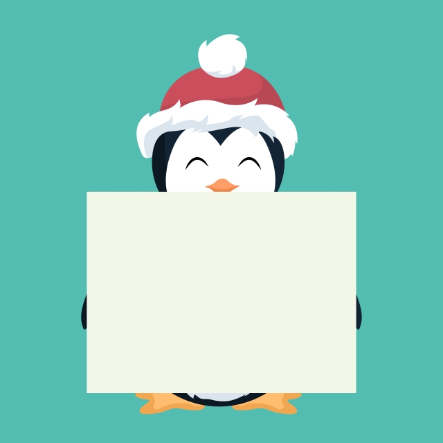 640x640 Penguin Christmas Card Holding A White Placard, Christmas, Penguin