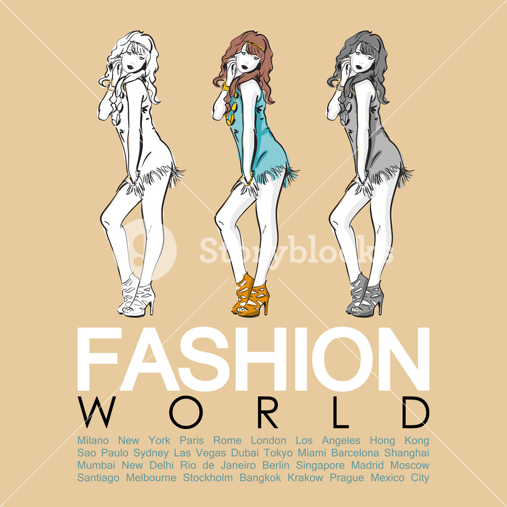 1000x1000 Vector Placard With Sweet Fashion Girl Royalty Free Stock Image