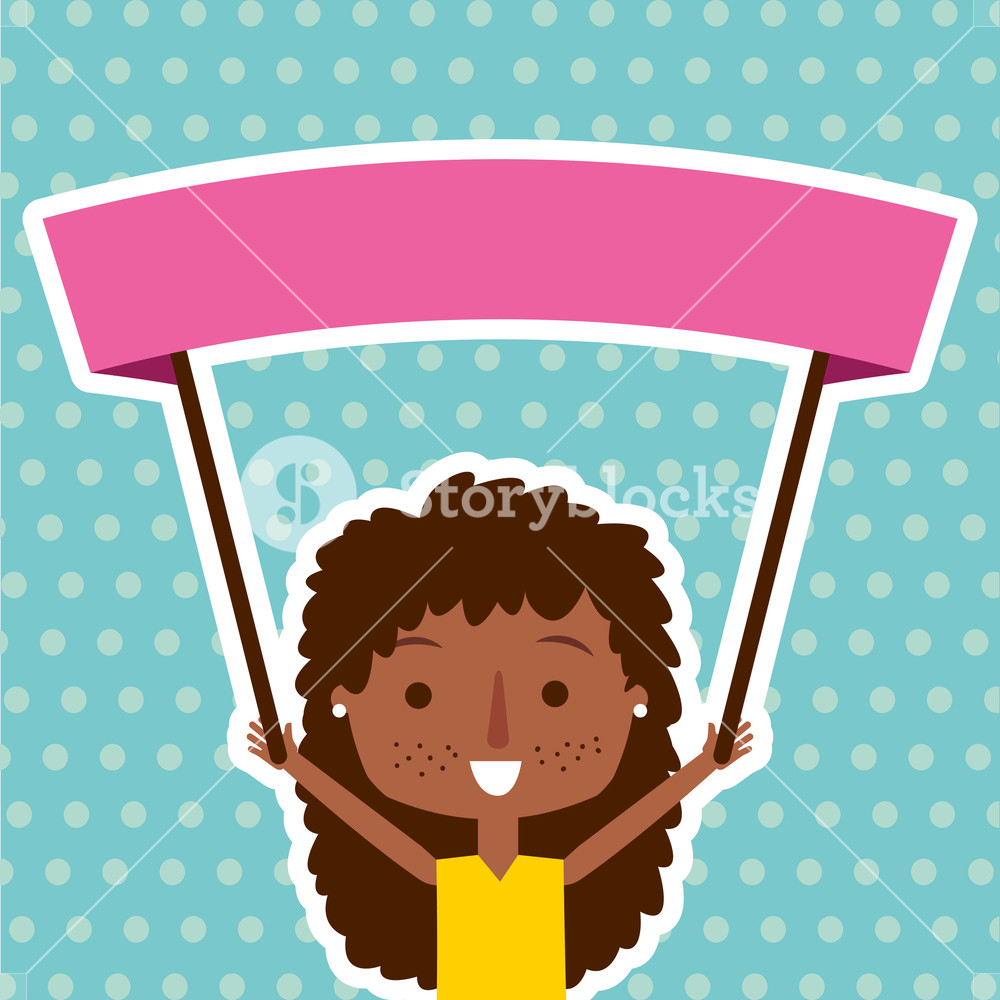 1000x1000 Afro American Cute Girl Holding Placard Vector Illustration