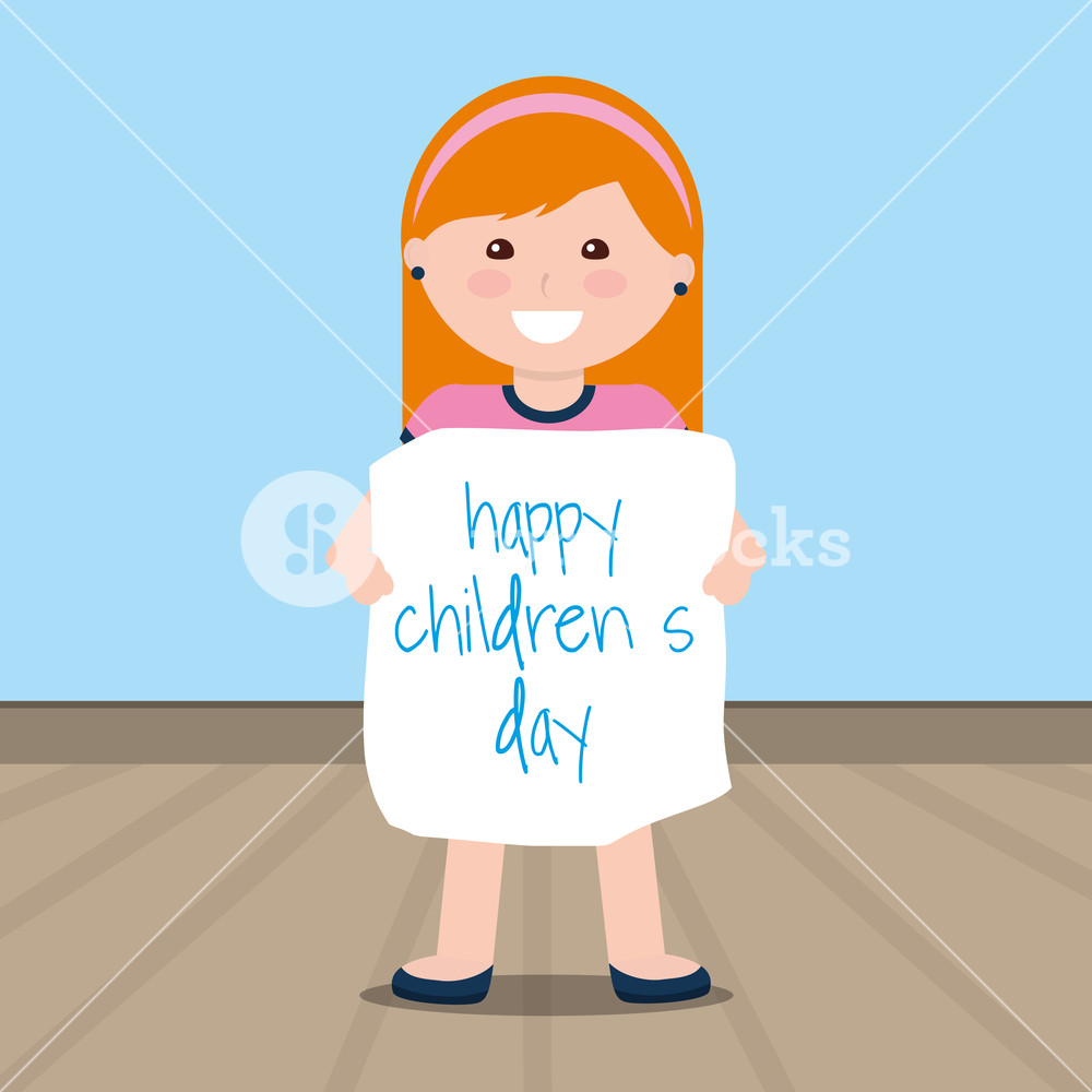 1000x1000 Cute Little Girl Holding Childrens Day Placard Vector Illustration