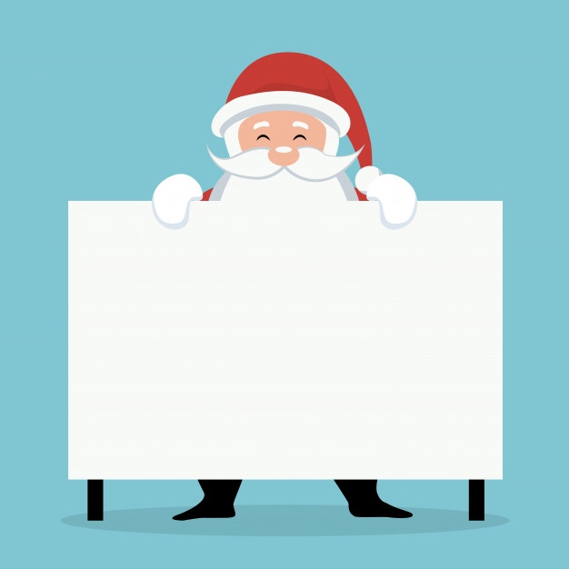 626x626 Christmas Card Of Santa Claus Behind White Sign Or Placard Vector