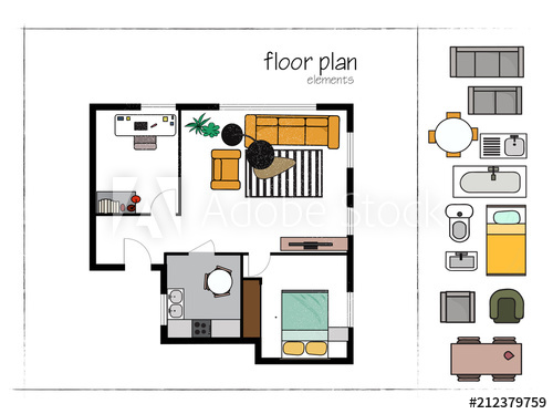 500x374 Rendered Floor Plan Vector Illustration Home House Architectural