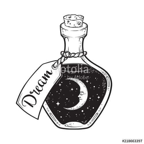 500x500 Hand Drawn Dream In Bottle Or Wish Jar With Crescent Moon
