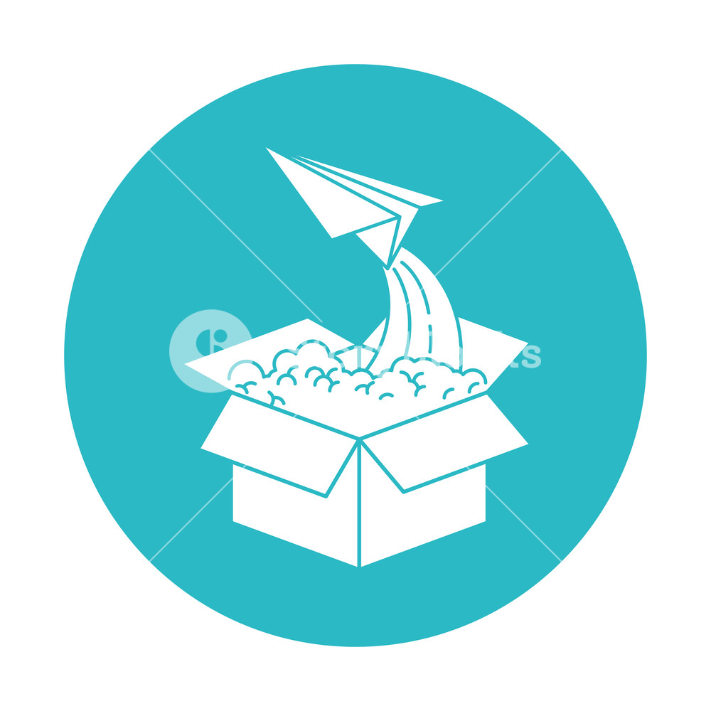 Circle Light Blue With Cardboard Box And Paper Plane Flying Vector 1000x1000 Circle Light Blue With Cardboard Box And Paper Plane Flying Vector