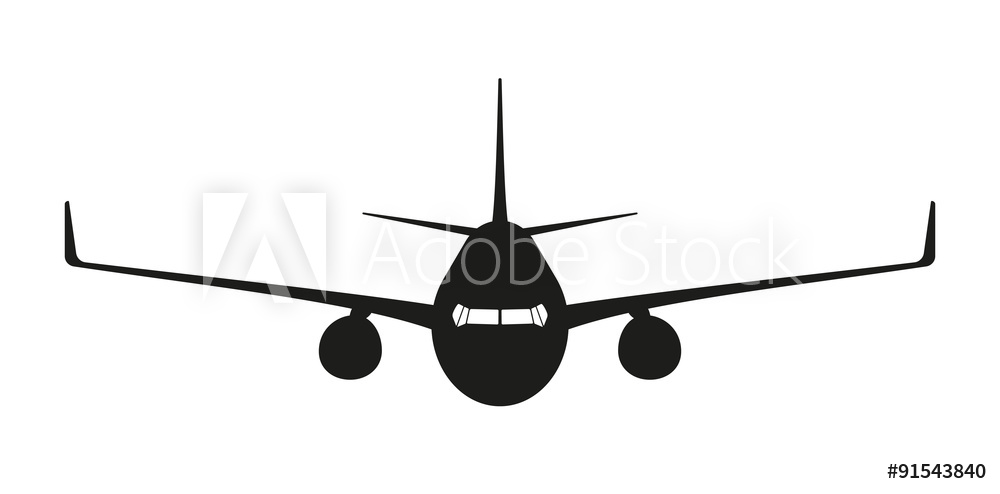 1000x494 Photo Art Print Plane Silhouette On A White Background, Vector