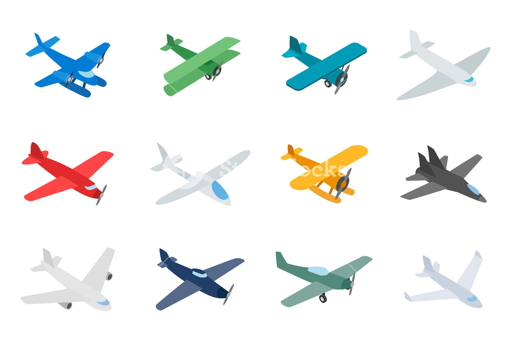 1000x667 Type Of Plane Icon Set Isometric Set Of Type Of Plane Vector