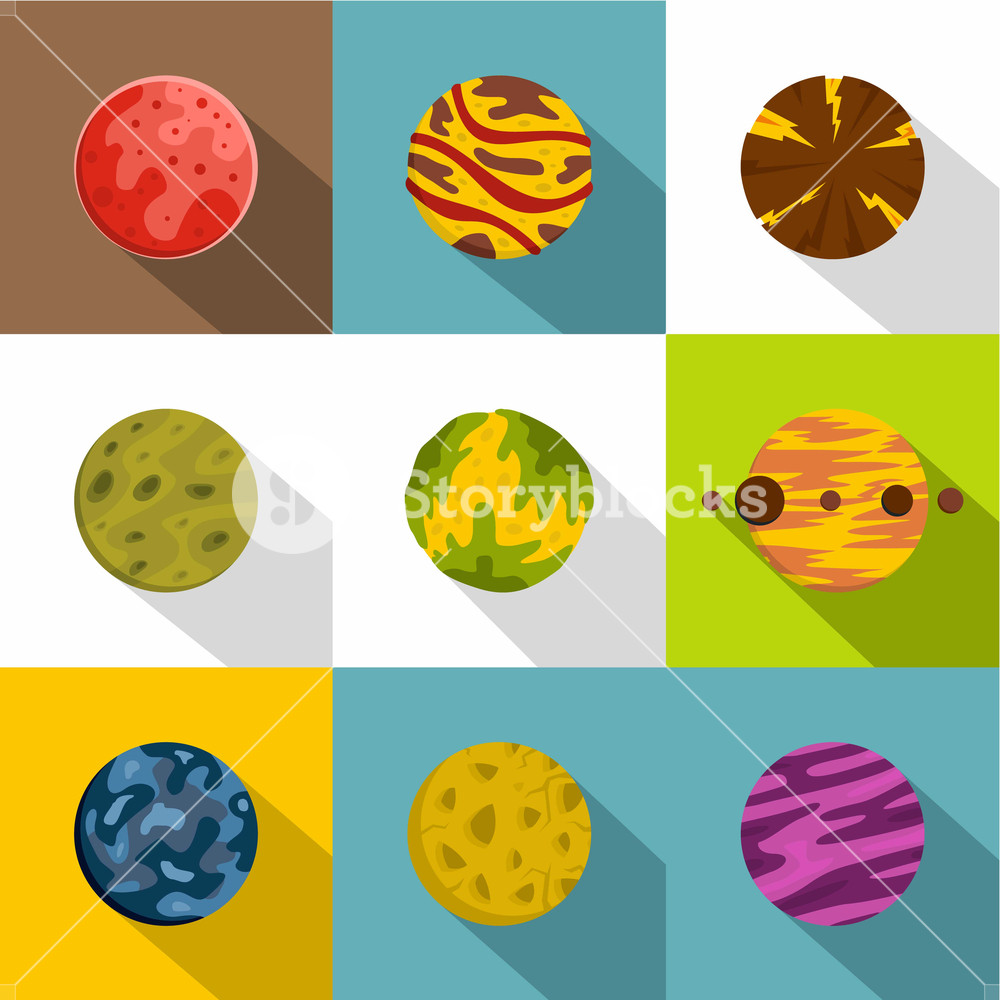 1000x1000 Fantasy Planet Icon Set Flat Style Set Of Fantasy Planet Vector