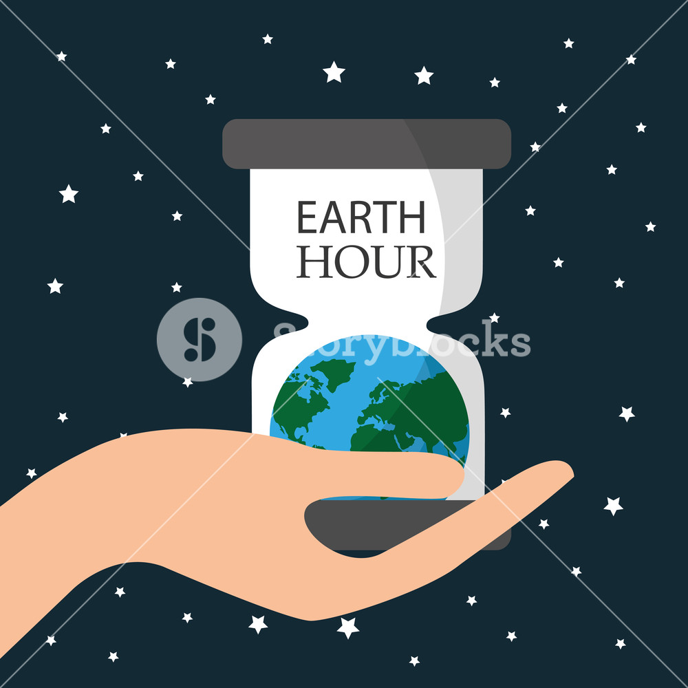 1000x1000 Hand Holding Earth Hour Glass Planet Vector Illustration Royalty