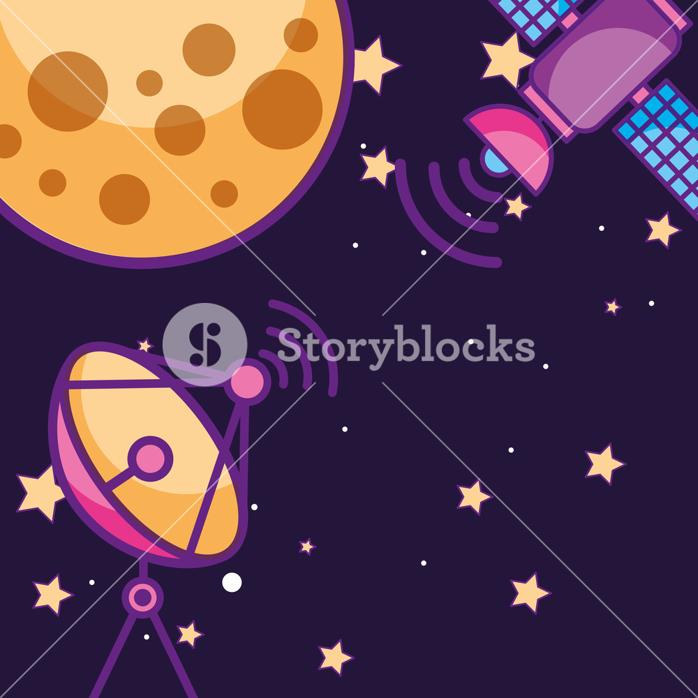 1000x1000 Space Galaxy Card Antenna Satellite Signal Stars Planet Vector