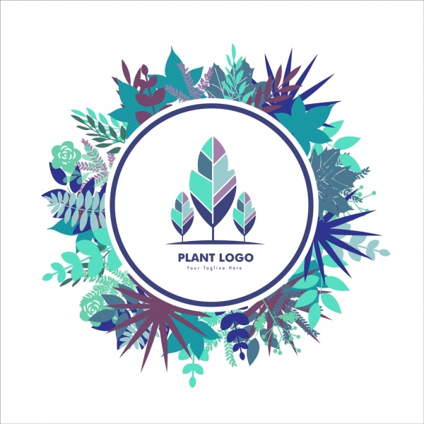 600x600 Plant Logo Template Colored Leaves Ornament Round Style Free