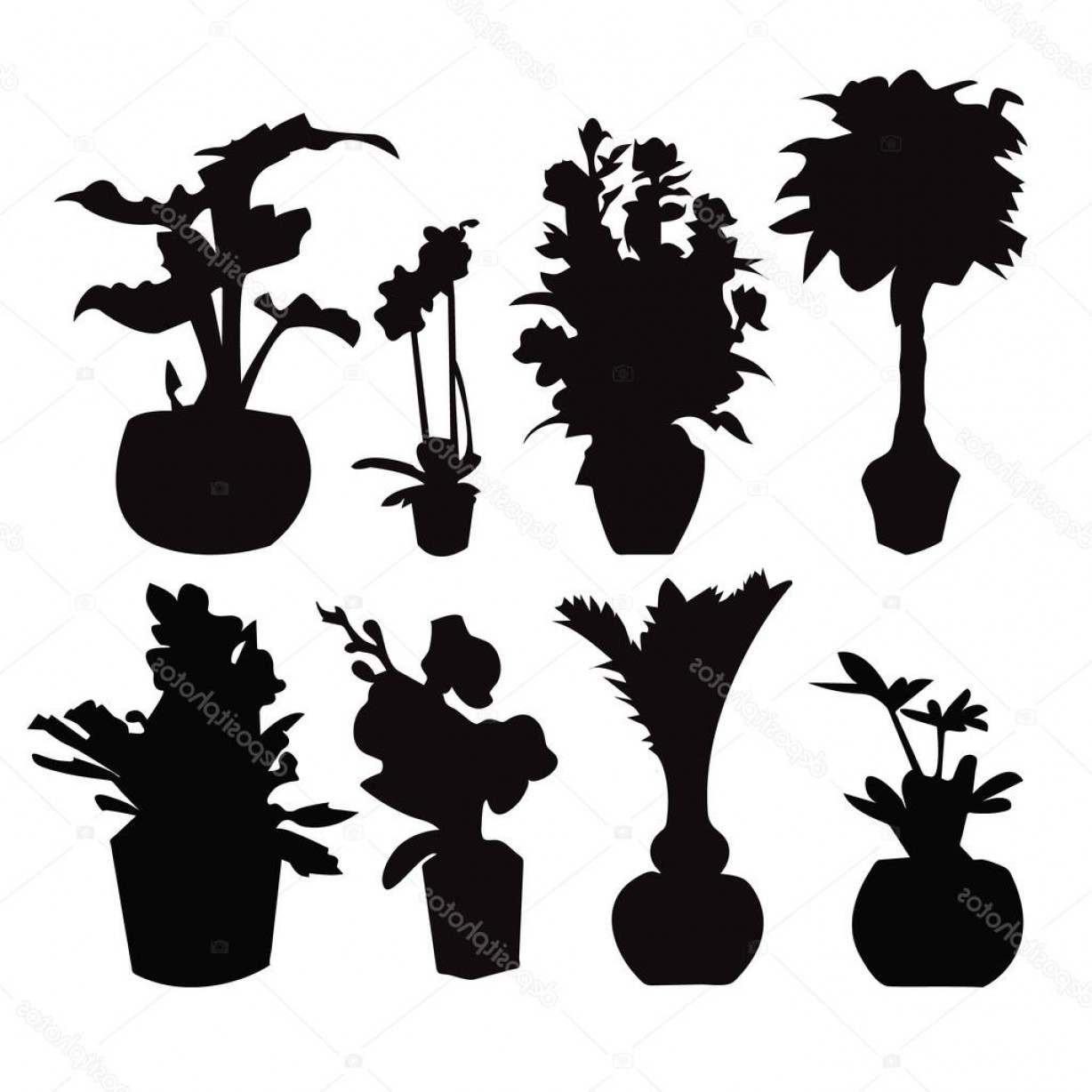1228x1228 Stock Illustration Potted Plant Silhouette Collection Cqrecords