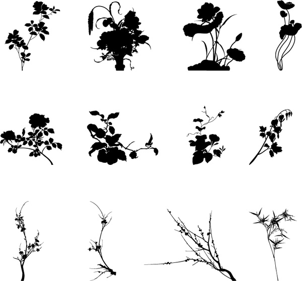 600x559 Commonly Plants Silhouettes Vector Graphics Free Vector In Adobe