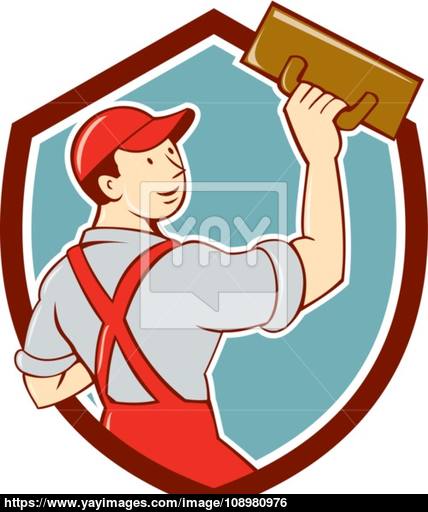 Plasterer Masonry Trowel Shield Cartoon Vector 428x512 Plasterer Masonry Trowel Shield Cartoon Vector