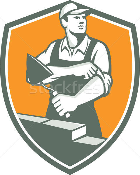 Tiler Plasterer Mason Trowel Shield Retro Vector Illustration 480x600 Tiler Plasterer Mason Trowel Shield Retro Vector Illustration