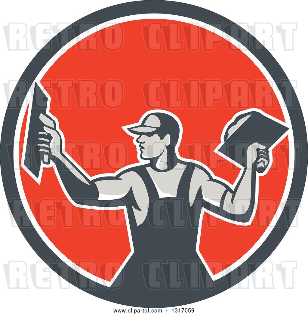 Vector Clip Art Of Retro Male Plasterer Holding Trowels In A Navy 1024x1044 Vector Clip Art Of Retro Male Plasterer Holding Trowels In A Navy