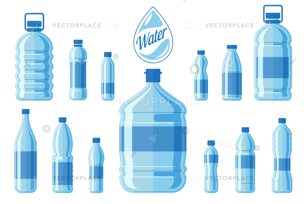 1000x667 Plastic Water Bottle Set Isolated White Vector Illustration