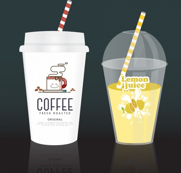 600x573 Plastic Cup Icons Various Realistic Colored Types Free Vector