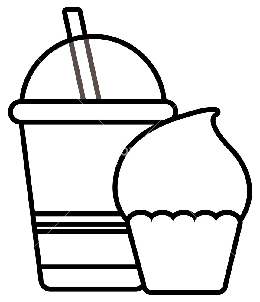 860x1000 Plastic Cup With Straw And Cupcake Vector Illustration Design