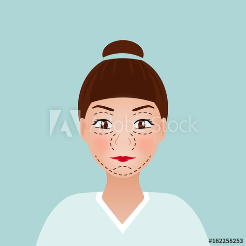 500x500 Drawing Perforation Lines On Young Pretty Woman's Face For Plastic